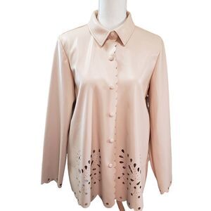 Marc New York Faux Leather Laser Cut LS Button Down Top SMALL
